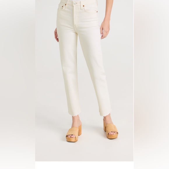 Re/Done Button Fly Creamy White Jeans Raw Bottom Womens Size 27 Tall - Picture 7 of 7